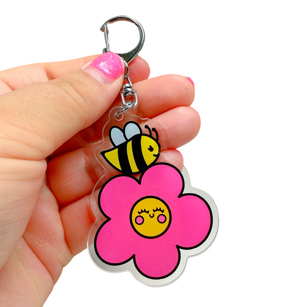 Dreamy Bee and Flower Acrylic Keychain